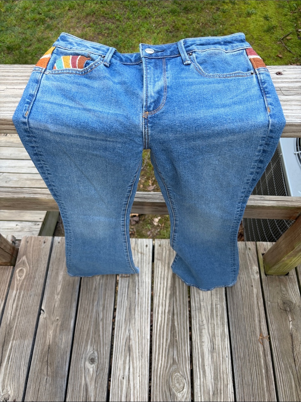 DRIFTWOOD Blue Boot Cut Jeans with Multicolor Pocket Accent